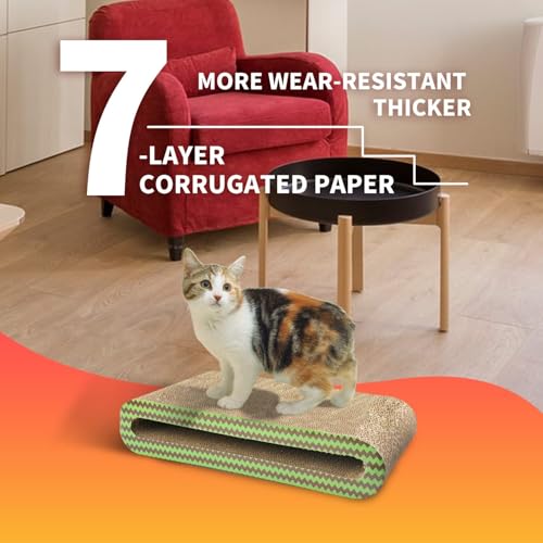 PAWISE Cat Scratcher Cardboard - Reversible Scratching Pad & Lounge Bed for Indoor Cats, Durable Corrugated Furniture Protector - size: 17.7X8