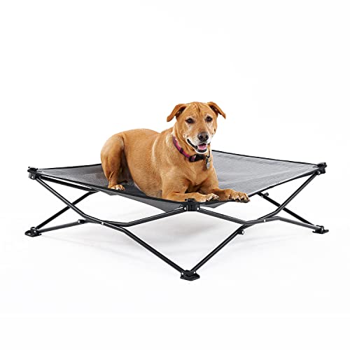 Coolaroo On-The-Go Elevated Dog Bed - Foldable Pop-Up Travel Dog Bed with Breathable, Moisture-Resistant Fabric, Carry Bag Included, Lightweight & Portable, Steel Gray, Large - color: Steel Grey, style: Large