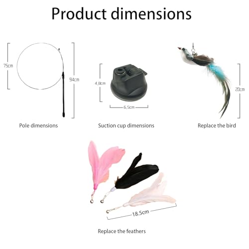 9PCS Suction Cup Cat Toy Set, Interactive Cat Toys for Indoor Cats with 2 Flexible Wands, Strong Suction Base and 3 Replacement Bird 3 Feather Toys with Bells for Kittens and Adults