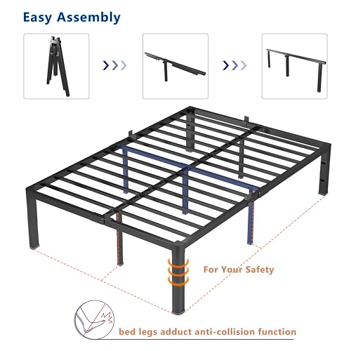 Yookare Cal King Platform Bed Frame,18"Heavy Duty Metal Mattress Foundation, Rounded Safety Corners & Recessed Legs,Mattress Retainers,Easy Assembly,Noise Free Steel Slat Support,No Box Spring Needed - size: California King, style: 18 Round