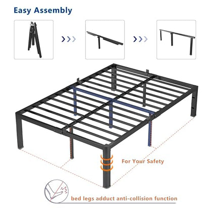 Yookare Cal King Platform Bed Frame,18"Heavy Duty Metal Mattress Foundation, Rounded Safety Corners & Recessed Legs,Mattress Retainers,Easy Assembly,Noise Free Steel Slat Support,No Box Spring Needed - size: California King, style: 18 Round