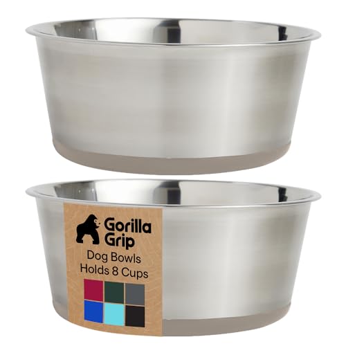 GORILLA GRIP Dog Bowls, Food Grade 304 Stainless Steel, Holds 8 Cups Each (64 fl oz) Food and Water Bowl for Feeding Dogs and Cats, Dishwasher Safe, Rust Resistant, BPA Free Rubber Base Set of 2 Beige - color: Beige, size: 8 Cup (64 Oz)