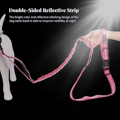 Heavy Duty Hands Free Multifunctional Dog Leash - Adjustable, Reflective, Waist Leash for Dog Walking, Running, Hiking - 5-7FT - color: Pink