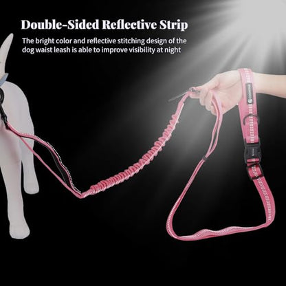 Heavy Duty Hands Free Multifunctional Dog Leash - Adjustable, Reflective, Waist Leash for Dog Walking, Running, Hiking - 5-7FT - color: Pink