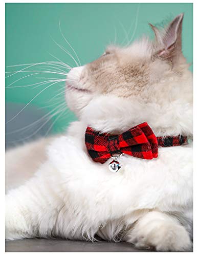 Breakaway Cat Collar with Bell and Bow, 2-Pack Plaid Kitten Collar with Bell, Bowtie Puppy Collars for XXS Xs Small Little Pet Tiny Dogs, Red+White - color: Red+White