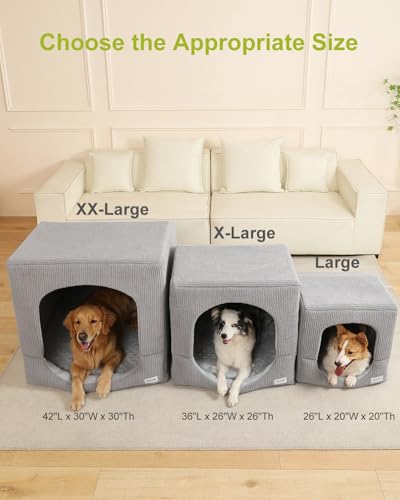 Indoor Dog House for Extra Large Medium Small Sized Dogs - Dog Tent with Washable Removable Cover, Pet Orthopedic Dog Cave Bed Egg-Crate Foam Cushion, Inside Dog House Large Space(XL) - size: X-Large (36"L x 26"W x 26"Th)
