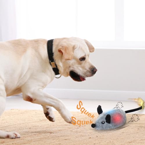 BABORUI Interactive Dog Toys Mouse, Escaping Mice Squeaky Dog Toy with Lights & Auto-Turn, Rechargeable Moving Dog Toys for Small/Medium/Large Dogs & Cats(Grey) - color: Grey