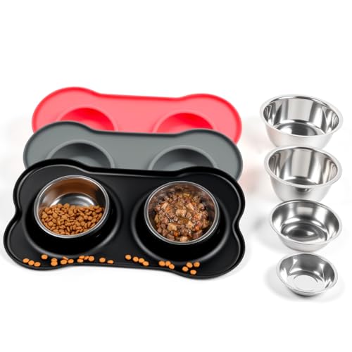 Conlun Stainless Steel Dog Bowls with Non-Slip Silicone Mat, Spill Proof Food & Water Bowls Set, Easy Clean Puppy Food Dish, Dishwasher Safe, Suitable for Dogs Cats Pet Under 20lbs, Small, Black - color: Black, size: Small-13 oz