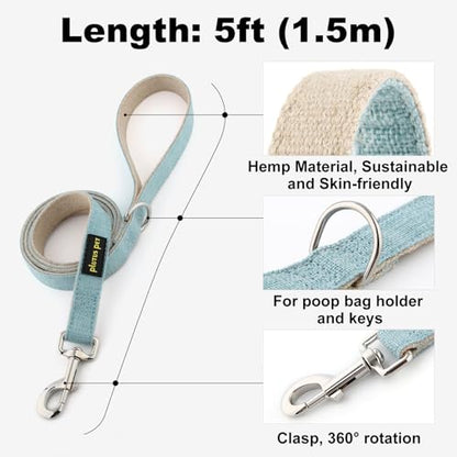 Plutus Pet Cotton Hemp Dog Collar and Leash Set, Adjustable Collar for Small, Medium, and Large Dogs, Heavy Duty and Soft on Skin, Light Blue, XS - color: Light Blue, size: X-Small