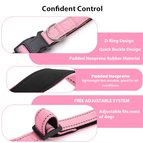 Reflective Dog Collar Padded with Soft Neoprene Breathable Quick Release Basic Dog Collars for Puppy Extra Small Dogs Pink Girl - color: Pink, size: XS:width 5/8"neck 8-10.5"