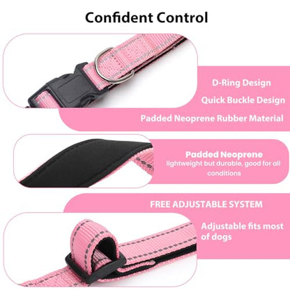 Reflective Dog Collar Padded with Soft Neoprene Breathable Quick Release Basic Dog Collars for Puppy Extra Small Dogs Pink Girl - color: Pink, size: XS:width 5/8"neck 8-10.5"