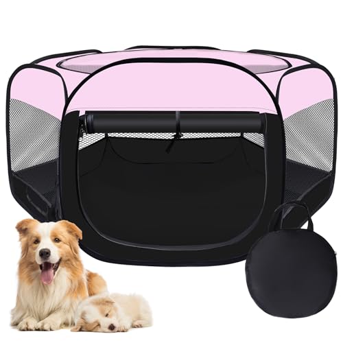 Dog Cat Playpen,Portable Pet Puppy Playpen,Rabbit Puppy Dog Play Pen for Indoors,Dogs Tent for Indoor Cats,Kitten Playpen,Collapsible Small Cats Crate Cage for Small Dogs with Carrying Case(Pink, M) - color: Pink, size: Medium
