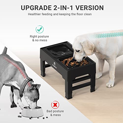 Elevated Dog Bowls, 2-in-1 Raised Slow Feeder Dog Bowls Stand with Anti Spill Non-Skid No Shaking Water Bowl 4 Height for Large Medium Dogs[Upgrade Version]