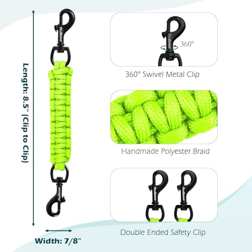 Dog Collar Safety Clip, Handmade Backup Safety Strap for Dog Harness, Prong, Pinch Collar, Double Ended Clasp Leash Connector (Neon Green) - color: Neon Green