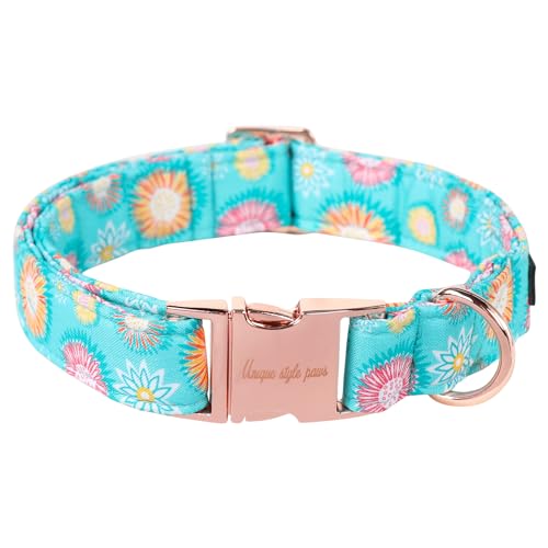 Sunflower Summer Dog Collar, Unique Style Paws Blue Pet Collar Adjustable Girl Dog Collar with Metal Buckle for Small Medium Large Dogs - color: BSunflower CC, size: S