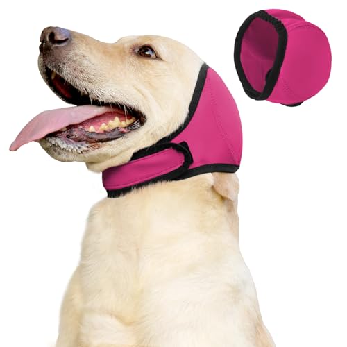 JOHNBOLIN Dog Ear Muffs & No Shake Ear Wrap for Hematoma, Bathing, Drying, Swim& Noise Anxiety Relief- Elastic Waterproof Ear Protector with Calming Hoodie Design for Grooming/Head Ear Cover (Pink, S) - color: Pink, size: Small(Head Circle:10"-15")