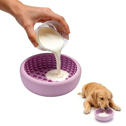 Slow Feeder Dog Bowls for Liquid Treats, Non-Slip Interactive Anxiety Relief Freeze Dog Lick Bowl, Yogurt Pup Lick Toy, Enrichment Treat Dietary Supplement/Post-Op Nutrition (Purple, L) - color: Purple