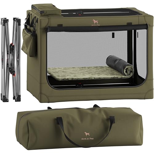 Noah & Paw Collapsible Dog Crate 36 Inches, XL Dog Crate for XL, Large Medium Breed, Travel Kennel for Car, Includes Pet Mat for Pet Cage, 2 Storage Pockets, Handbag, 10mm Locking Zippers 36*25*23 - color: Green, size: XL