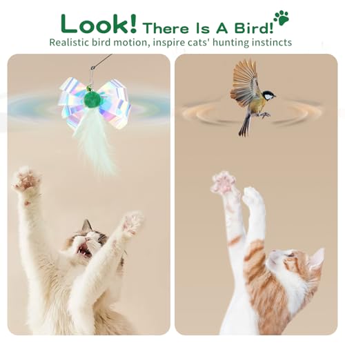 Pawaboo Feather Teaser Cat Toy, Interactive Feather Wand Cats Toy Flying Feathers Cat Catcher with Extra Long 34.5" Wand and Small Bell, Exerciser Playing Toys for Kitten or Cats, Green Butterfly - color: Green Butterfly