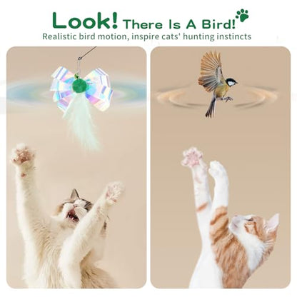 Pawaboo Feather Teaser Cat Toy, Interactive Feather Wand Cats Toy Flying Feathers Cat Catcher with Extra Long 34.5" Wand and Small Bell, Exerciser Playing Toys for Kitten or Cats, Green Butterfly - color: Green Butterfly