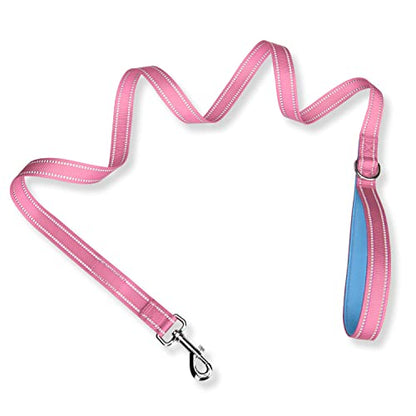 PHOEPET 5 Feet Dog Leash - Dual-Side Reflective - Soft Padded Handle - Fit for Walking, Training or Exploring Hiking, Camping (Baby Pink + Blue Base) - color: Baby Pink + Blue Base