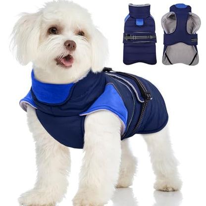 MIGOHI Warm Dog Jacket - Waterproof Small Dog Coat with Furry Collar, Windproof Dogs Fleece Vest, Reflective Cold Weather Coats for Small Dogs, Adjustable Buckle,Poodle,S,DarkBlue - color: DarkBlue, size: Small