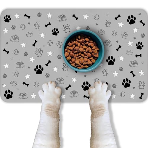 Dog Food Mat for Pet Cat Food Mat, Gray Absorbent Quick Dry Dog Bowl Mats for Food and Water, Non-Slip Cat Pet Feeding Mats for Floor Placemats 12"x20" - color: Gray, size: 20"L x 20"W