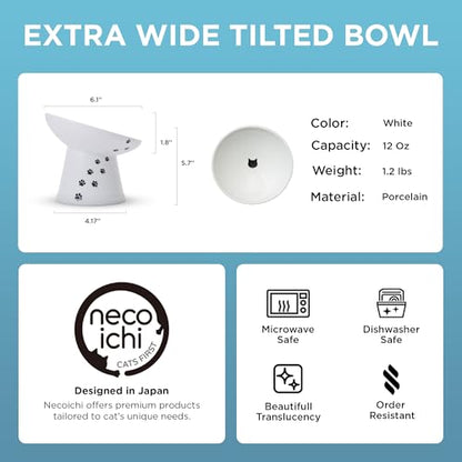 Necoichi Elevated Cat Food Bowl, Ceramic (Porcelain),15° Tilted, Whisker-Friendly, Dishwasher, Microwave Safe, Non-Slip, Anti-Vomiting, Neck Fatigue (Extra Wide Tilted, 1.5-Cup Capacity) - color: Cat, size: Large Extra Wide Tilted (1.5 Cups)