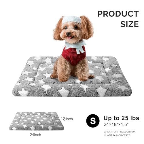 Dog Bed Mat, Reversible Crate Pad & Cute Dog Bed - Machine Washable Kennel Mat with Ultra Soft for Small Dogs (Cool/Warm), 24" x 18", Grey&Star - color: Grey&Star, size: 24"L*18"W*1.5"Th