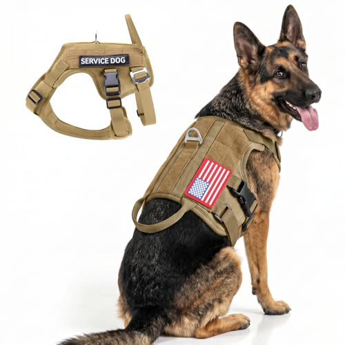 Tactical Dog Harness for Medium Dog - Mesh Breathable Dog Harness Escape Proof with Handle - No Pull Military Service Dog Vest with Removable Patches for Walking,Training,Hiking - color: Brown, size: M(Chest:22-27")