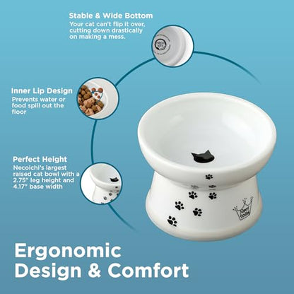 Necoichi Raised Cat Food Bowl – Ceramic Elevated Cat Bowl for Whisker & Neck Fatigue, Dishwasher Microwave Safe – Non-Slip & Anti Vomiting Ergonomic Design (Cats, Regular, 1-Cup Capacity) - color: Cat, size: Small Flat (1 Cup)