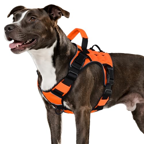 WINGOIN Orange Tactical Dog Harness for Medium Dogs, Heavy Duty No Pull Dog Harness with Handle, Adjustable Reflective Military K9 Pet Vest for Pitbull, Female, Male, Walking, Training, Hunting (M) - color: Orange, size: M: 30-50 lbs (Chest:24-28",Neck:17