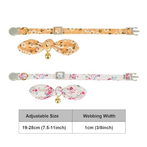 2 Pack Cotton Cat Collar, Removable Bowtie, Floral Pattern, Safety Breakaway Clasp, Adjustable for Cats.(Adult Cat, Yellow+White) - color: 2 Pack (Yellow+White)