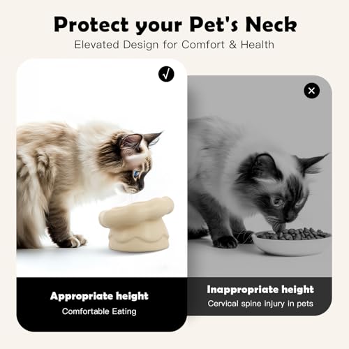 Cloud-Shaped Ceramic Cat Bowl - Elevated Raised Design for Indoor Cats & Kittens,Tilted Anti-Vomiting Shallow Dish with Spine Protection,Cute Whisker-Friendly Ceramic Food Bowls & Dishes (Milky White) - color: Milky White