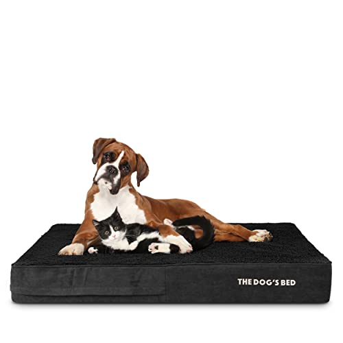 The Dog’s Bed Orthopedic Memory Foam Dog Bed for XXL Dogs, Waterproof Washable Cover, Anti-Slip Base, Calming Surface – CertiPUR-Certified Foam, Black Plush, 6 Inch Thick - color: Black Plush, size: XXL Beds (6" deep)
