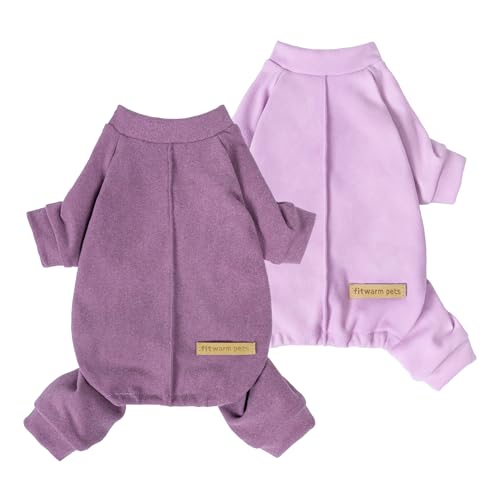 Fitwarm 2 Pack Lightweight Fleece Dog Pajamas, Warm Winter Dog Clothes for Small Dogs Boy Girl, Cozy Pet Onesie with Feet, Violet Purple, XS - color: Purple, size: X-Small