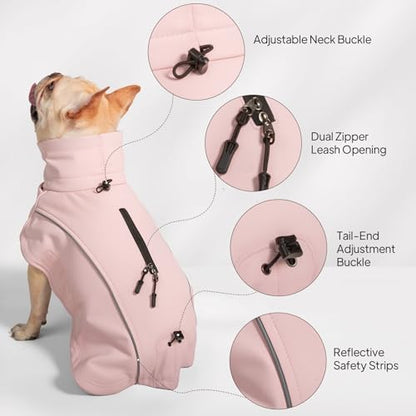 Dog Coat Warm Dog Winter Coat Waterproof Dogs Jacket with Reflective Pet Fleece Vest Zip-Up Cold Weather Coats for Large Dogs Turtleneck Windproof Coats (Pink,Small) - color: Pink, size: Small