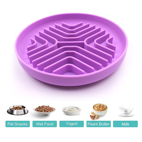 Slow Feeder Bowls for Dogs and Cats, 7.9inch Slow Down Bowl with Suction Cups, Puzzle Pet Bowls Non-Slip Design Dishwasher Microwave Safe 2PCS (Purple+Beige) - color: Purple+Beige