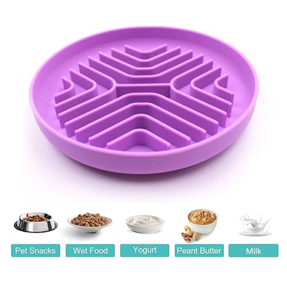 Slow Feeder Bowls for Dogs and Cats, 7.9inch Slow Down Bowl with Suction Cups, Puzzle Pet Bowls Non-Slip Design Dishwasher Microwave Safe 2PCS (Purple+Beige) - color: Purple+Beige