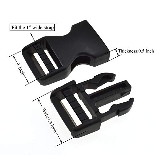 SGH Pro Quick Side Release Buckles 1" Wide 5 Pack Dual Adjustable No Sewing Clips Snaps Heavy Duty Plastic Replacement for Nylon Strap Backpack Fanny Pack Nylon Webbing Belt Dog Collars