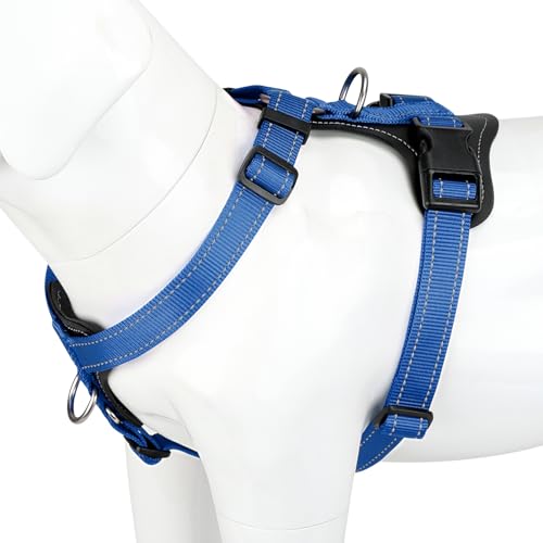 Plutus Pet Adjustable No Pull Dog Harness with Leather Accents, Heavy Duty Reflective Nylon Vest for Training, Hiking, Easy Walk Harness for Small, Medium, Large Dogs (Royal Blue, M) - color: Royal Blue, size: M