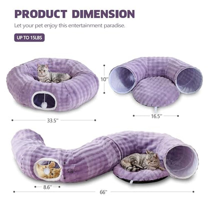 Bubble Cat Tunnel for Indoor Cats, Round Peekaboo Cave Toy with Dangling Balls, Donut Tunnel Bed with Circle Mat for Puppy Kitten Rabbit, Dusty Purple - color: Dusty Purple