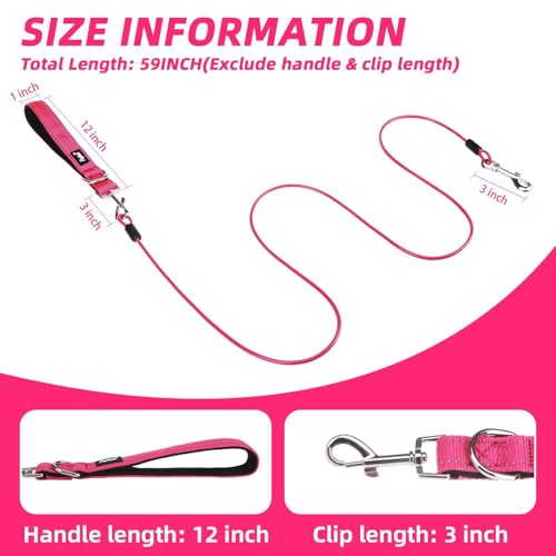 PUPTECK Chew Proof Dog Leash with Detachable Short Leashes Padded Handle Reflective, Heavy Duty Steel Cable Lead for Small Medium Large Dogs Training Walking, Hot Pink 4.9ft - color: Hot Pink