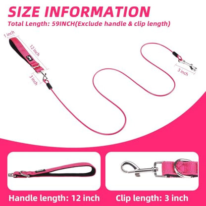 PUPTECK Chew Proof Dog Leash with Detachable Short Leashes Padded Handle Reflective, Heavy Duty Steel Cable Lead for Small Medium Large Dogs Training Walking, Hot Pink 4.9ft - color: Hot Pink