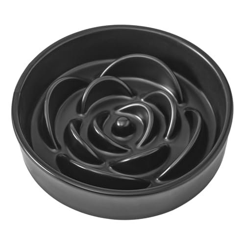 8.25'' Ceramic Slow Feeder Dog Bowls - Petal Shape Modern Dog Food Dish for Medium and Large Breeds, Puzzle Maze Bowl to Slow Down Eating, Anti-Gulping, Dishwasher & Microwave Safe, Black - color: Black, size: 8.25 inch