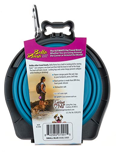 Loving Pets 73807991: Travel Double Diner Dog Bowl, Blue Sm - color: Blue, size: Small Travel Double Diner
