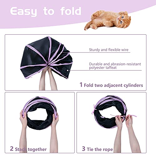 Sheldamy Cat Tunnel, S-2-Way Cat Tunnels for Indoor Cats, Collapsible Cat Play Tunnel, Interactive Toy Maze Cat House with 1 Play Ball for Cats, Puppy, Kitty, Kitten, Rabbit (Pink & Black) - color: S-2 Way Pink & Black