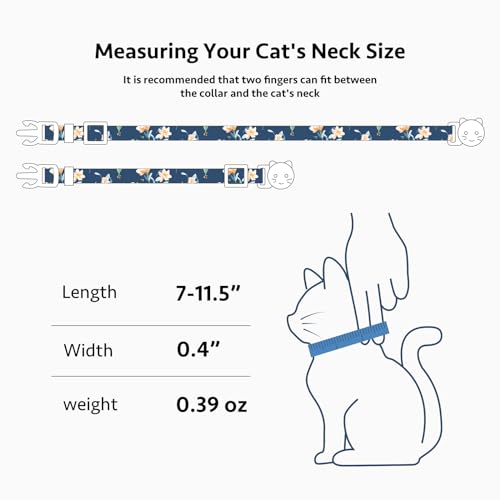 2 Pack Cotton Breakaway Cat Collar White and Blue Flowers Pendant Cute Kitten Cat Collar with Bell - color: White&Blue
