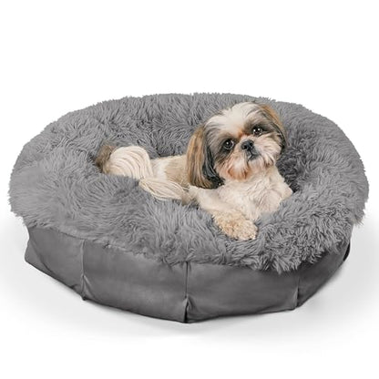 Best Friends by Sheri Ultra Calming Pouf Bed, Orthopedic Round Dog Bed for Joint Support, Faux Fur, Washable Cover, Gray, Small, 23"x23" - color: Gray, style: Small