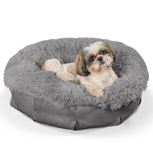 Best Friends by Sheri Ultra Calming Pouf Bed, Orthopedic Round Dog Bed for Joint Support, Faux Fur, Washable Cover, Gray, Small, 23"x23" - color: Gray, style: Small